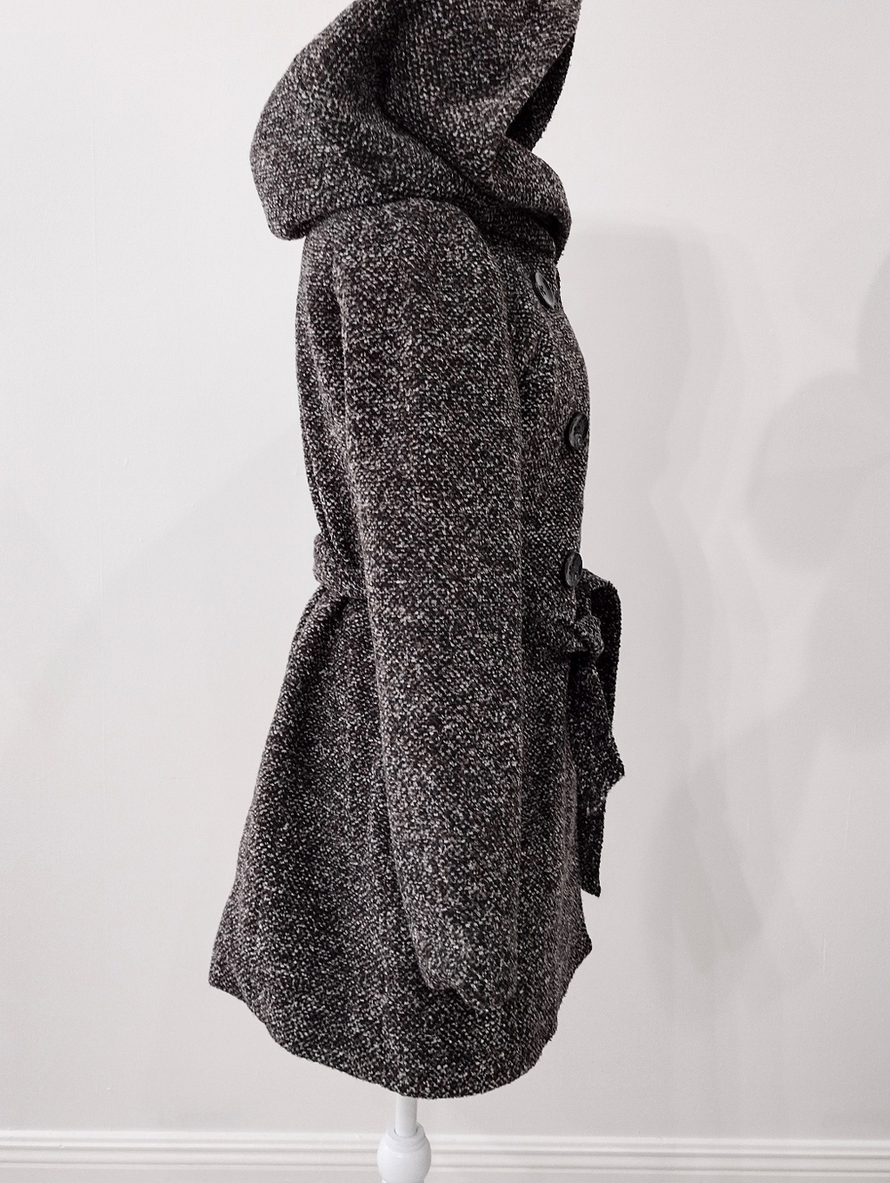 Women's Hooded Double-Breasted Wool-Blend Coat -  Brown/Multi Color - Picture 3 of 16